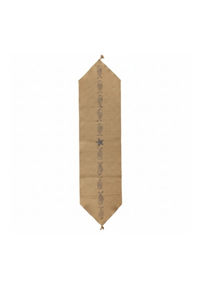 Dyris 200x50 Cm Jüt Runner Balık Desenli Doğal Hasır Masa Örtüsü Rustik & Bohem Dekoratif Runner Acı Kahverengi