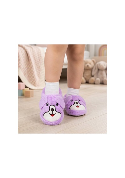 Modafocus Çocuk Köpekli Peluş Panduf - Mor Mor