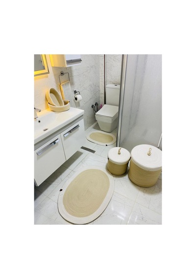 Jüt,hasır,6 Li,banyo Paspas Takımı,bohem Tarzı Banyo Takımı,iskandinav Paspas/sepet Krem Jüt Krem Jüt