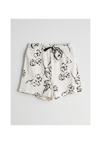 Lcw Dream Bej Beli Lastikli Baskılı Kadın Şort Pijama Altı