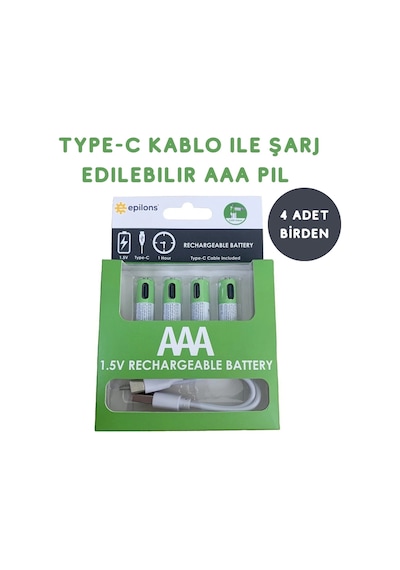 Usb Type-c Şarjlı 4 Adet Aaa 1.5v Lityum Kalem Pil 750mah Uzun Ömürlü