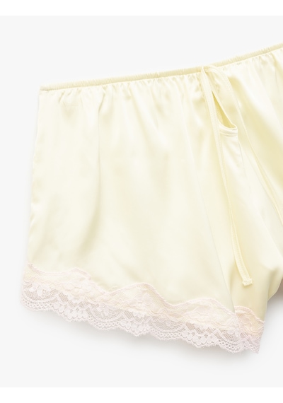 Koton Rahat Kalıp Dantel Detaylı Mini Saten Şort Pijama Altı Sarı 5slk80040mw Sarı