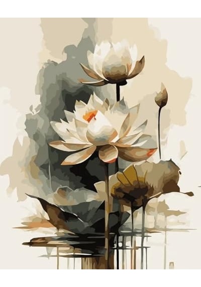 Renkli Baskılı Sayılarla Boyama Hobi Seti Çerçeveli 40x50 Cm: Lotus Çiçeği