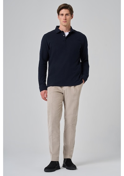 Morven Erkek Lacivert Pamuk Trend Ağaç Kabuğu Desen Dinamik Fit Polo Yaka Sweat-shirt 26ms063001200 Lacivert
