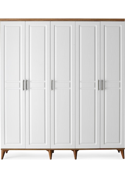 GuneyStore Sport 5 Kapaklı Komple MDF Atlantik Çam-Beyaz Gardırop