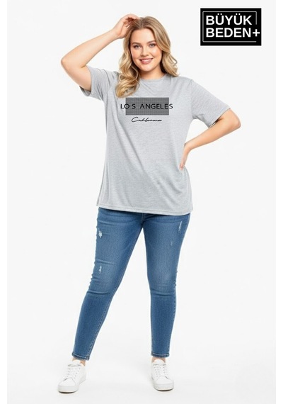 Superlife Kadın Büyük Beden Los Angeles Baskılı 3xl-6xl Bisiklet Yaka Tshırt Spr26btsk510-18 Gri Superlife Kadın Büyük Beden Los Angeles Baskılı 3xl-6xl Bisiklet Yaka Tshırt Spr26btsk510-18 Gri