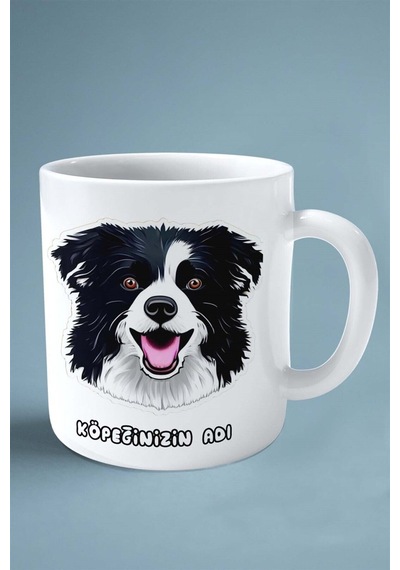 Border Collie Köpek Isimli Kişiye Özel Baskılı Kupa Bardak Sevinç Mama Çok Renkli