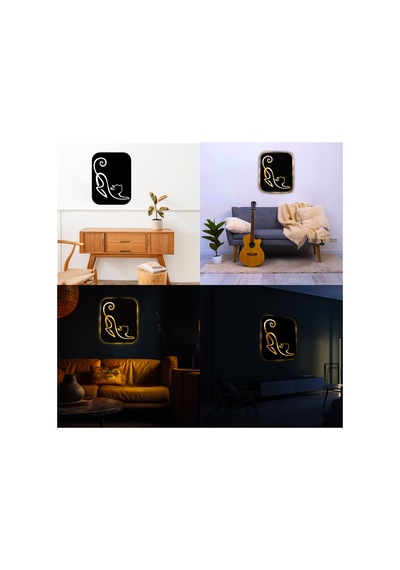 Led Işıklı Kişiselleştirilebilir Kedi Temalı Tablo Simba Dekoratif Gece Lambası Sarı - 737261254 Sarı