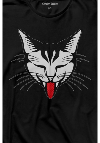 Dilini Çıkaran Sevimli Kedi Cat Musicuzun Kollu Tişört Baskılı T-shirt 001