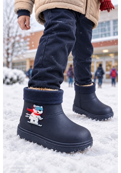 Muggo Mely Kürk Detaylı Unisex Çocuk Günlük Yağmur Ve Kar Botu Lacivert