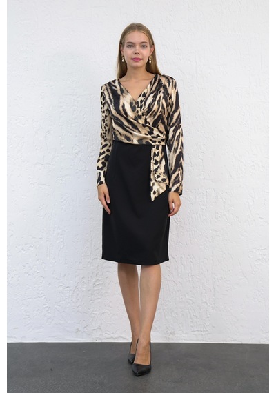 Livanomi Üstü Leopar Desen Elbise-siyah