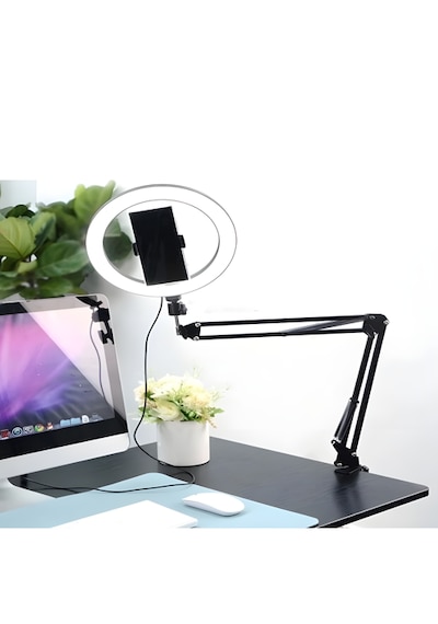 Smaylıng Masa Tipi 10 İnç Ring Light Halka Işık + Kelepçeli Kol Ayak + Telefon Tutucu 3 Mod 10 Kademe Led Işık