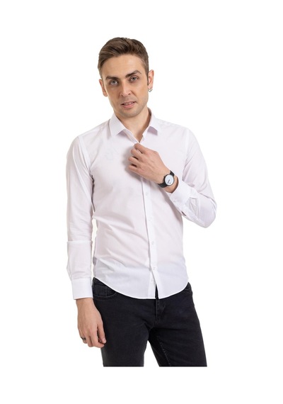 Erkek Slim Fit Dakron Yüksek Kalite Tam Kalıp Düğmeli Gömlek 2325 - S Siyah