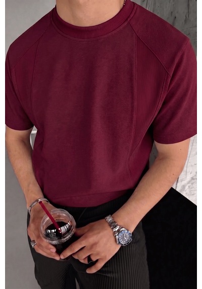 Genius Store Erkek Tişört Basic Bisiklet Yaka Tişört Rahat Kesim Dökümlü Günlük Spor Tshirt Bordo