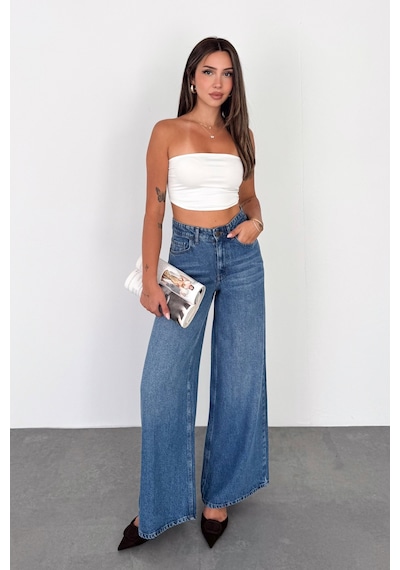 HLT Jeans Açık Mavi Kadın Extra Wide Leg Jean %100 Tencel Yüksek Bel Palazzo Kot Pantolon Angel-2052