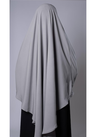 Hürrem Bone Gri Pratik Hazır Geçmeli Tesettür Eşarp Medine İpeği Bağcıklı Sufle Hijab 2301 15