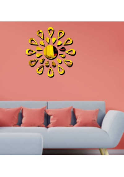 Güneş012 Model Modern Tasarım Mdf Üzeri Akrilik Duvar Dekorasyon Ürünleri Gold Renk 50 X 50 Cm