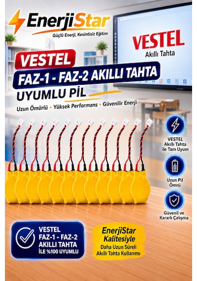 Vestel Etkileşimli Faz-1 Faz-2 Akıllı Tahta Cr2032 Kablolu Soketli Bios Pili 10'lu