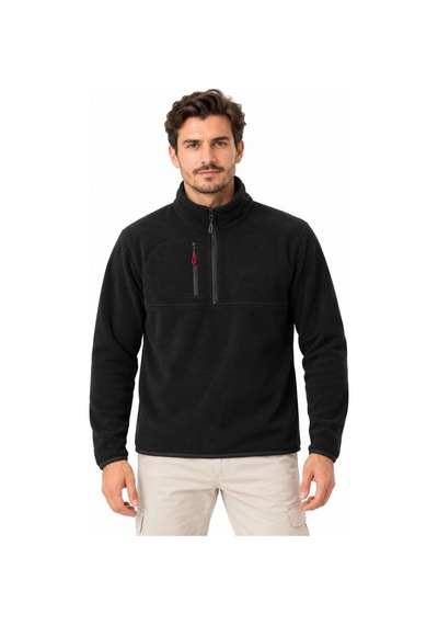 Moda Erkek Polar Dik Yaka Yarım Fermuarlı Fermuarlı Göğüs Cepli Regular Fit Kışlık Sweatshirt - Siyah Çok Renkli