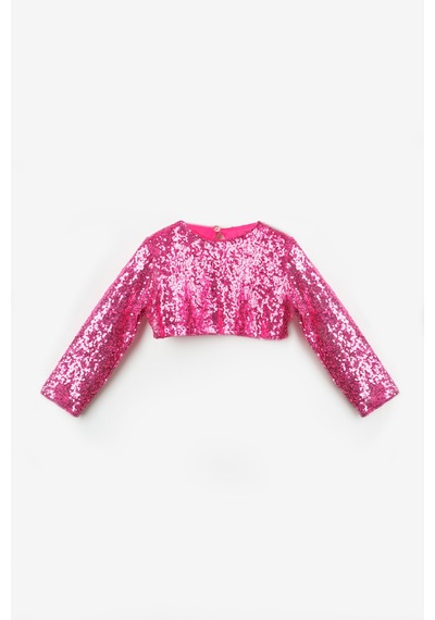 Le Mabelle Fuşya Uzun Kollu Pullu Kız Çocuk Crop Bluz Fuşya