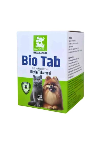 Nanbell Bio Tab Kedi Ve Köpekler İçin Biotin Takviyesi 120 Tablet Tüy Dökülmesini Azaltır, Parlaklık Kazandırır