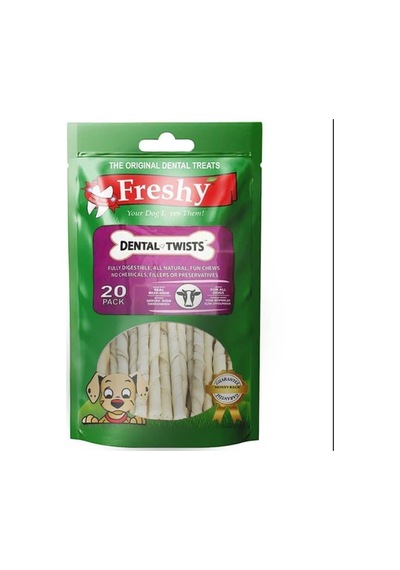 Freshy Dental Twist Beyaz Burgulu Köpek Çiğneme Çubuğu 120 Gr 20 Li