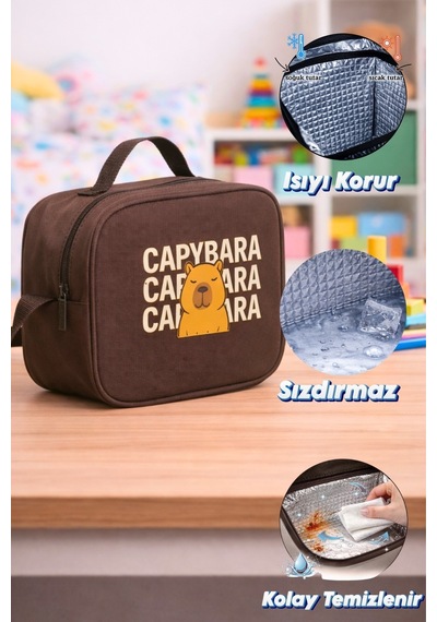 Capybara Orijinal Lisanslı Beslenme Çantası Eğlenceli Tasarım Kahverengi