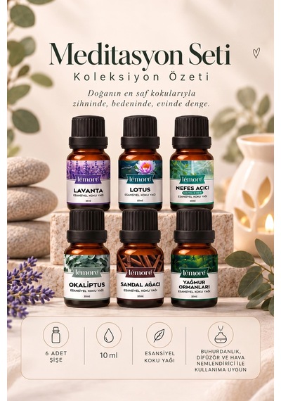 Meditasyon Seti 6 Lı Esansiyel Koku Yağı Difüzör Ve Buhurdanlık Esansı Çok Çeşitli