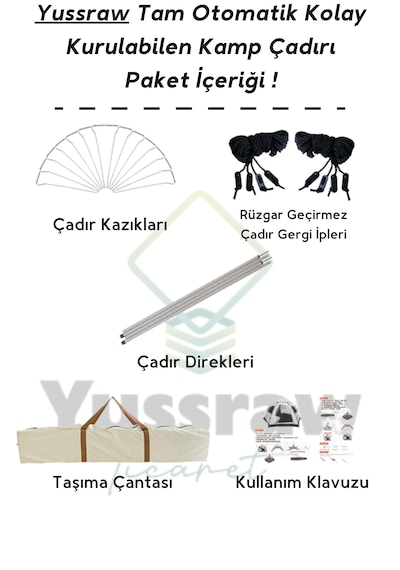 4-8 Kişi 6 Gen Kamp Çadırı Taşınabilir Otomatik Çadır Güneşlik Kamp Hızlı Açık Çadır 280 280 158 Bej