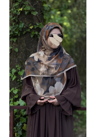 Qalortex Scarf Pamuklu Soft Meva Desen Eşarp-taba/vizon