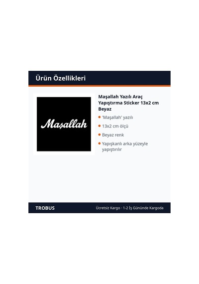 Trobus Maşallah Yazılı Araç Yapıştırma Sticker 13x2 Cm Beyaz