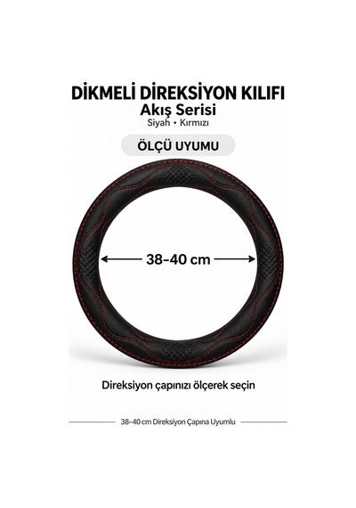 Trobus Ford Transit Connect 2002-2013 Uyumlu Dikmeli Direksiyon Kılıfı Akış Siyah Kırmızı Siyah - Kırmızı