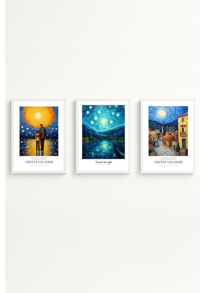Beyaz Ahşap Çerçeveli Vincent Van Gogh Tablo Seti Huhu529