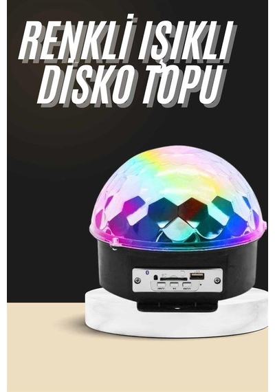 Led Işık Disko Topu Bluetooth Hoparlörlü Usb Müzik Çalar Kumandalı Siyah