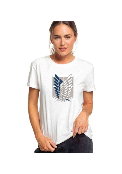 Attack On Titan Amblem Logo Baskılı Beyaz Kadın Tshirt