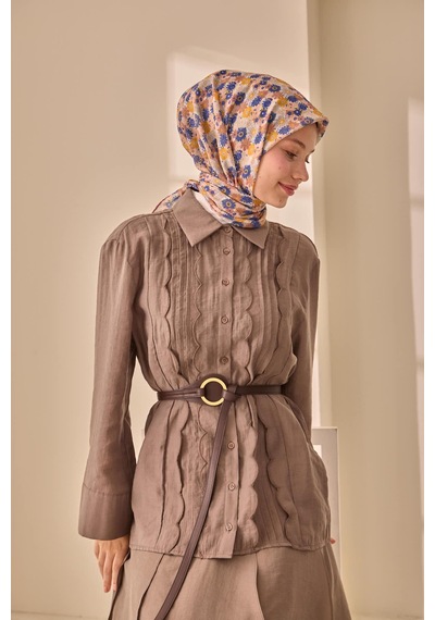 Silk Home Soft Eşarp 73092-26 Taş, Gri, Mavi, Yanık Sarı, Pudra