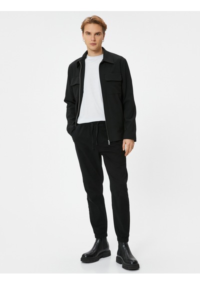 Koton Slim Fit Pantolon Jogger Beli Bağcıklı Cep Detaylı Siyah 4wam40030hw