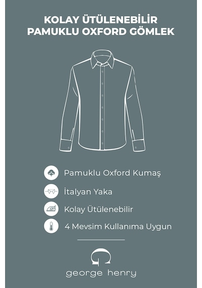 George Henry 2'li Paket Pamuklu Oxford Slim Fit Dar Kesim Klasik Yaka Desenli Gömlek Beyaz - Mavi