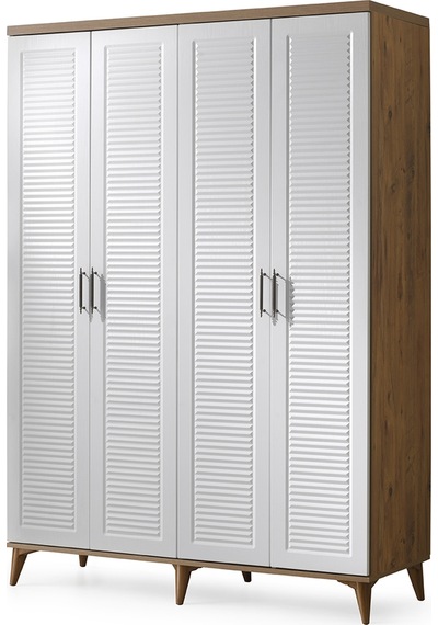 GuneyStore Paris 4 Kapaklı Komple MDF Atlantik Çam-Beyaz Gardırop
