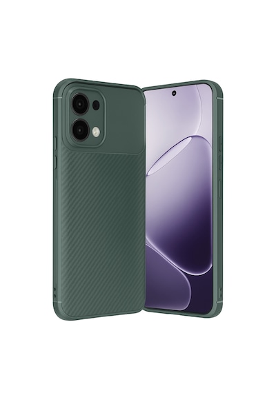 Oppo A6 Pro Uyumlu Karbon Fiber Desenli Auto Focus Lens Korumalı Şık Kılıf Koyu Yeşil