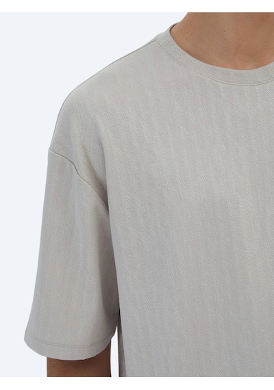 Kip Bej Desenli Bisiklet Yaka T-shirt Bej