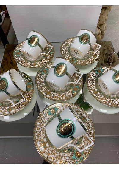 Twinkle Shine Gold And 24 K Turkuaz Duble Kahve Fincanı 6 Lı 155cc Beyaz - Turkuaz