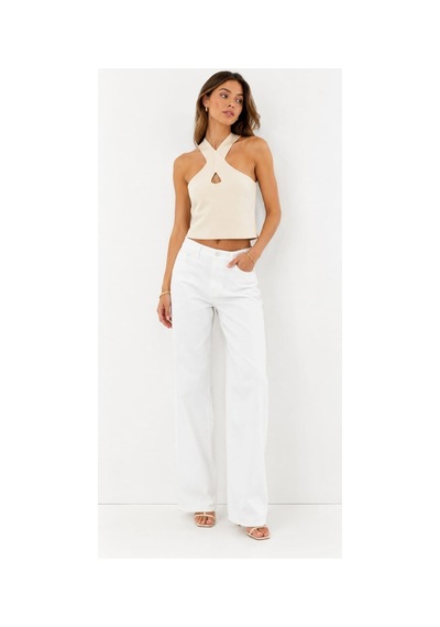 Onno Style Women Kolsuz Askılı Çapraz Yaka Triko Kadın Bluz Krem