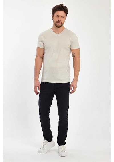 Erkek Compact Penye V Yaka T-shirt Taş