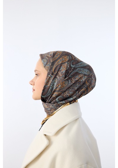 Mirsoy Scarf Lavin Desen Eşarp Koyu Kahve