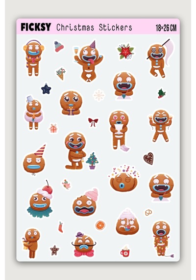 Sevimli Yılbaşı Kurabiyesi Yeni Yıl Temalı Sticker Seti - 18 Adet Etiket Çıkartma Diğer