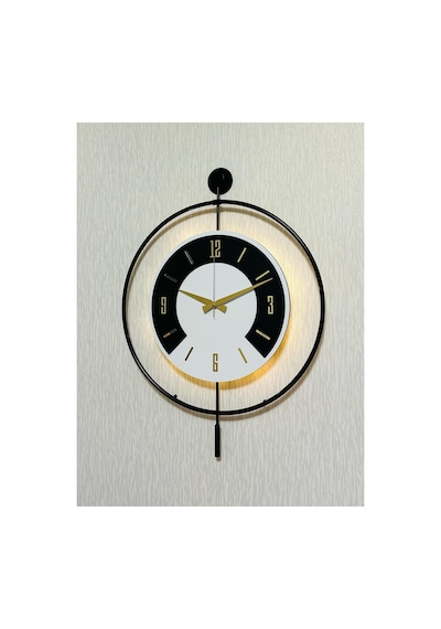 Pey Aksesuar 50x70 Cm Metal Ahşap Ve Işığın Muhteşem Uyumu Duvar Saati Dekoratif Ahşap-m54-siyah-beyaz-siyah-gold