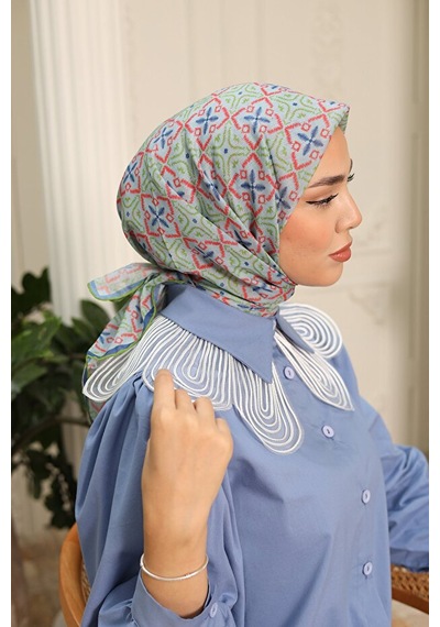 Silk Home Pusula Desen Soft Pamuk Eşarp Buz Mavisi