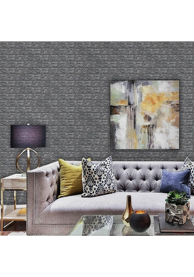 10 Adet 50x54 Cm Gri Silinebilir Kendinden Yapışkanlı Duvar Kağıdı Esnek Panel 3d Tuğla Desen