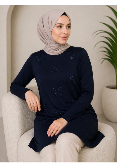 Mutlu City Orta Taş Ve Üzeri Anne Penye Tunik 30644 Lacivert
